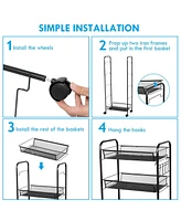 Costway Folding Shopping Cart Jumbo Basket Rolling Utility Trolley Adjustable Handle