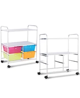 Costway 4 Multifunctional Drawers Rolling Storage Cart Rack Shelves Shelf Home Office
