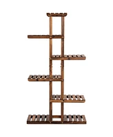 Costway 6 Tier 11 Pots Wooden Plant Flower Display Stand Wood Shelf