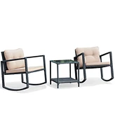 Costway 3PC Patio Rattan Conversation Set Rocking Chair Cushioned