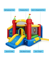 Costway Inflatable Bounce House, 7-in-1 Jump and Slide Bouncer w/ Basketball Rim, Football & Ocean Ball Playing Area, Dart Target(Without Blower)