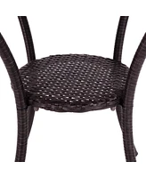 Round Rattan Wicker Coffee Table Glass Top Steel Frame Patio Furni