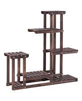 Costway Outdoor Wooden Plant Flower Display Stand 6 Wood Shelf Storage Rack