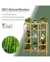 Costway Multifunctional Bamboo Shelf Storage Organizer Rack Plant Stand Display Closet