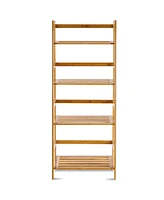 Costway Multifunctional 4 Shelf Bamboo Bookcase Ladder Plant Flower Stand Rack Storage