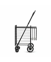 Costway Folding Shopping Cart Jumbo Basket Rolling Utility Trolley Adjustable Handle