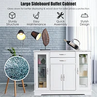 Costway Buffet Storage Cabinet Console Cupboard W/Glass Door Drawers