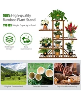 Costway Bamboo Plant Stand 5 tier 10 Potted Plant Shelf Display Holder