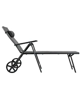 Costway Patio Lounge Chair W/ Wheels Neck Pillow Aluminum Frame Adjustable