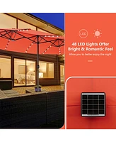 15FT Twin Patio Double-Sided Umbrella 48 Solar Led Lights Crank Outdoor
