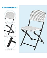 Costway 3PCS Patio Rattan Bistro Set Folding Table Chairs Garden Deck