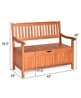 Costway 42'' Storage Bench Deck Box Solid Wood Seating Container Tools Toys