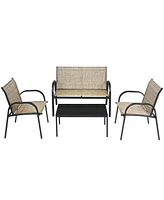 Costway 4 Pcs Patio Furniture Set Sofa Coffee Table Steel Frame Garden