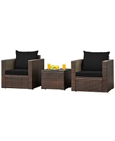 Costway 3PCS Patio Rattan Furniture Set Conversation Sofa Cushioned