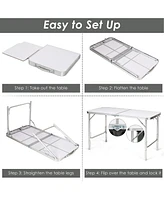 Costway Adjustable Camping Table Aluminum w/ Storage Organizer