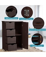Wooden 4 Drawer Bathroom Cabinet Storage Cupboard 2 Shelves Free Standing