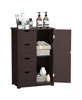 Costway Wooden 4 Drawer Bathroom Cabinet Storage Cupboard 2 Shelves Free Standing