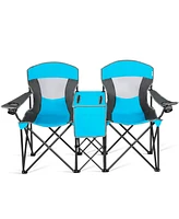 Costway Portable Folding Camping Canopy Chairs w/ Cup Holder Cooler