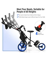 Costway Folding 3 Wheels Golf Push Cart W/Seat Scoreboard Adjustable Handle