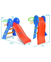 Inolait 2 Step Indoors Kids Plastic Folding Slide with Basketball Hoop