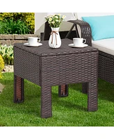 2PCS Patio Rattan Lounge Chair Chaise with Side Table Folding Canopy Cushion Pillow