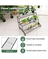 3-Tier Mental Plant Stand with Grid Shelf