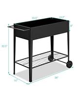 Sugift Raised Garden Bed Elevated Planter Box on Wheels Steel Planter with Shelf