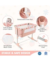 Costway Folding Baby Bassinet Bedside Sleeper with 4 Adjustable Heights, Retractable Feet