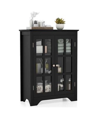 Costway Bathroom Floor Cabinet Display Storage with Adjustable Shelves