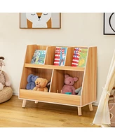 5-Cube Kids Bookshelf and Toy Organizer Wooden Storage Bookcase with Wood Legs