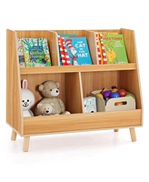 5-Cube Kids Bookshelf and Toy Organizer Wooden Storage Bookcase with Wood Legs