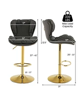 Costway Adjustable Bar Stool Set of 2 Leathaire Bar Chairs with Padded Seat & Footrest