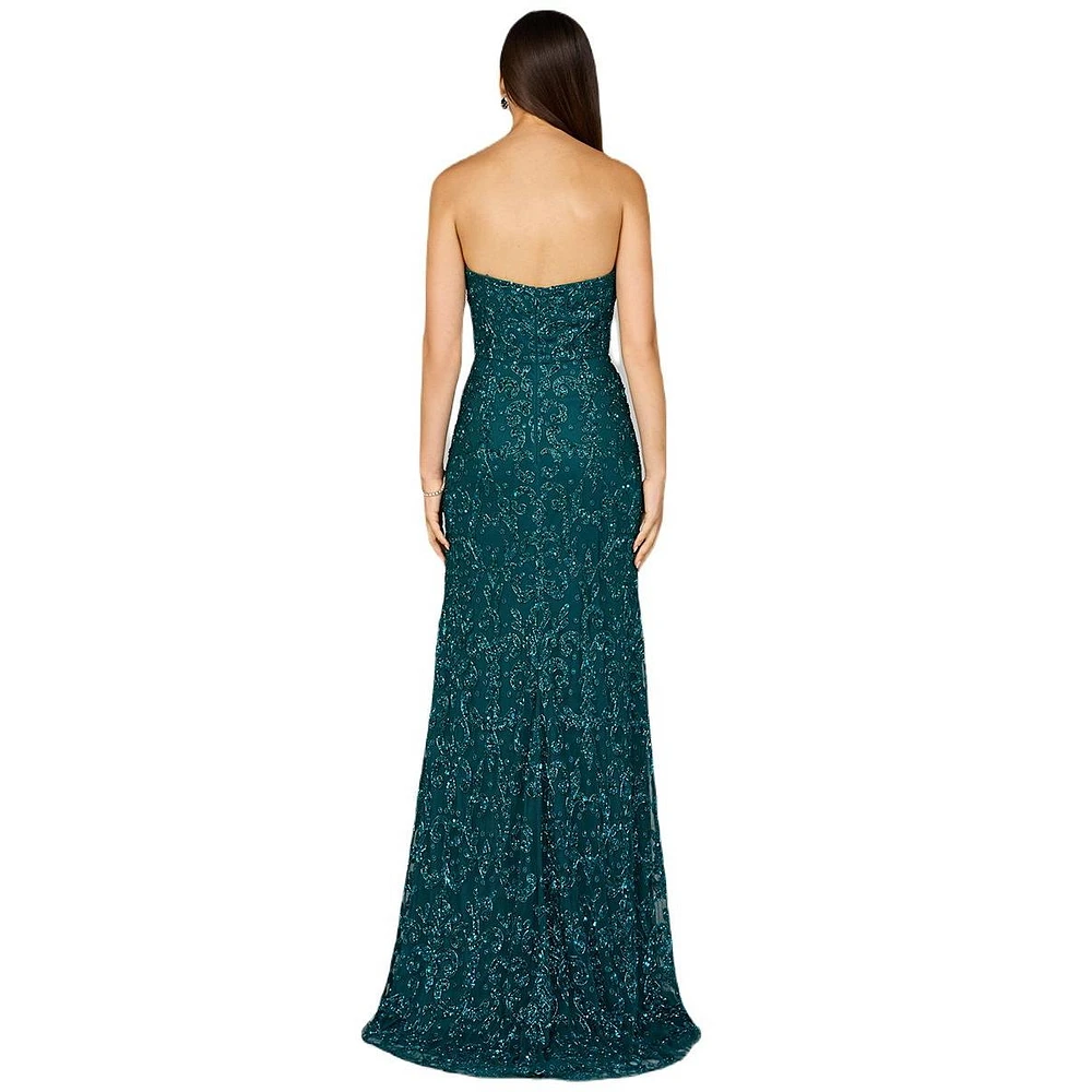 Lara Women's Beaded Strapless Dress with Slit