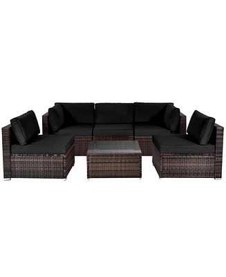 Gymax 6PCS Rattan Outdoor Sectional Sofa Set Patio Furniture Set w/ Cushions