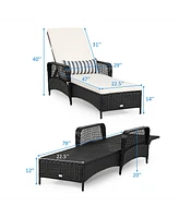 Gymax Set of 2 Adjustable Patio Rattan Lounge Chair Chaise Recliner w/ Cushion & Pillow