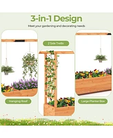1 Pcs Raised Garden Bed with Trellis Hanging Roof Planter Box Drainage Holes for Patio