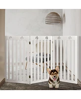 Sugift 36 Inch Folding Wooden Freestanding Pet Gate Dog Gate with 360° Flexible Hinge