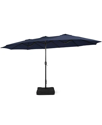 Costway 15FT Double-Sided Twin Patio Umbrella Sun Shade Outdoor Crank Market Base