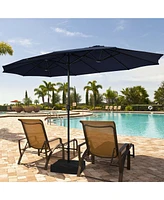 Costway 15FT Double-Sided Twin Patio Umbrella Sun Shade Outdoor Crank Market Base