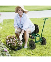 Sugift Rolling Garden Cart with Height Adjustable Swivel Seat and Storage Basket
