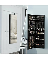 Sugift Wall and Door Mounted Mirrored Jewelry Cabinet with Lights