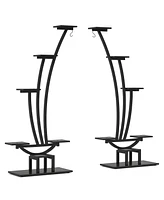 Tribesigns 6-Tier Tall Indoor Plant Stand Pack of 2, Metal Curved Display Shelf with 2 Hanging Hooks, Multi