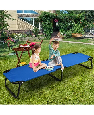 Gymax Folding Camping Bed Outdoor Military Cot Sleeping Blue