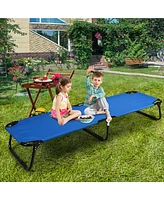 Gymax Folding Camping Bed Outdoor Military Cot Sleeping Blue