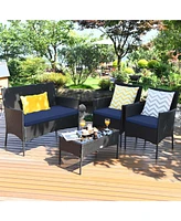 Costway 4PCS Patio Rattan Cushioned Sofa Coffee Table Backyard Porch