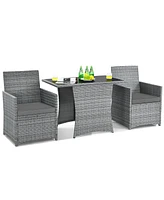 3PCS Patio Rattan Furniture Set Cushioned Sofa Armrest Garden