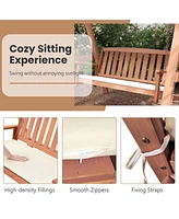 Costway Wood Porch Swing with Canopy Outdoor Patio 2-Seat Swing Bench with Cushions Backyard