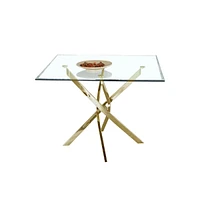 Simplie Fun Contemporary Square Clear Dining Tempered Glass Table With Finish Stainless Steel Legs