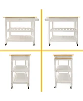 Simplie Fun Mobile Kitchen Island with Lockable Wheels & Display Shelves