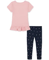 Tommy Hilfiger Toddler and Little Girls Ruffle-Hem Logo Tunic & Logo-Print Leggings, 2 Piece Set